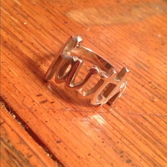Stainless Steel FAITH script ring - Picture 2 of 2